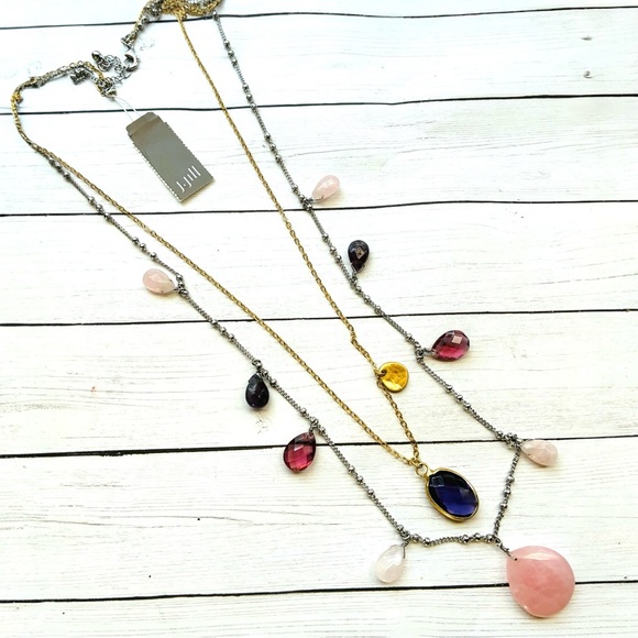 J. Jill Multi-Layer Gold Silver Long Necklace Quartz Glass Bead Charms $49 Tag - Picture 1 of 4